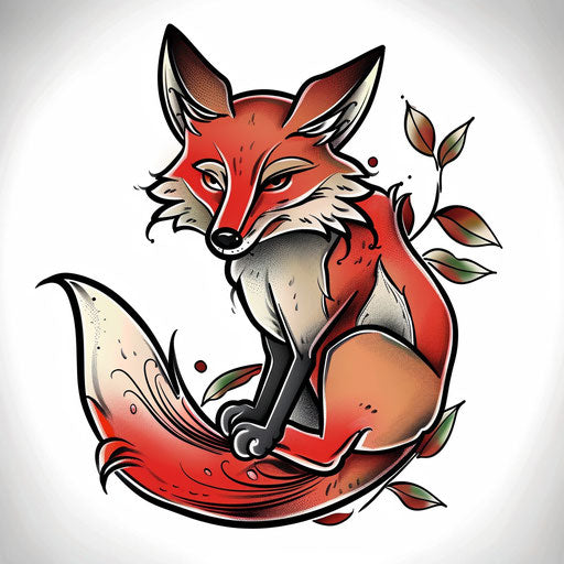 Vintage fox tattoo on classic white background