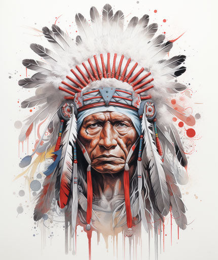 Painting of the Indian chief tattoo on paper
