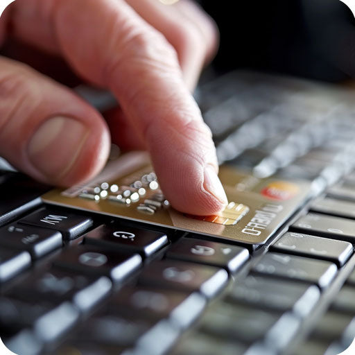 Credit card and hand typing on keyboard for online banking