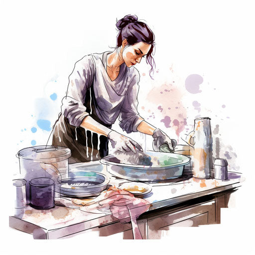 Dishes in Chiaroscuro Art, on white background