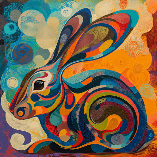 Abstract rabbit with vibrant colors and patterns