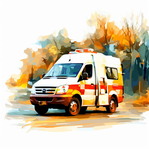 Impressionistic Art style clipart of an ambulance, on white background