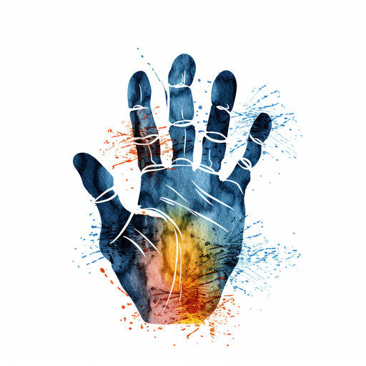 Handprint illustration in the style of Chiaroscuro Art, on a white background