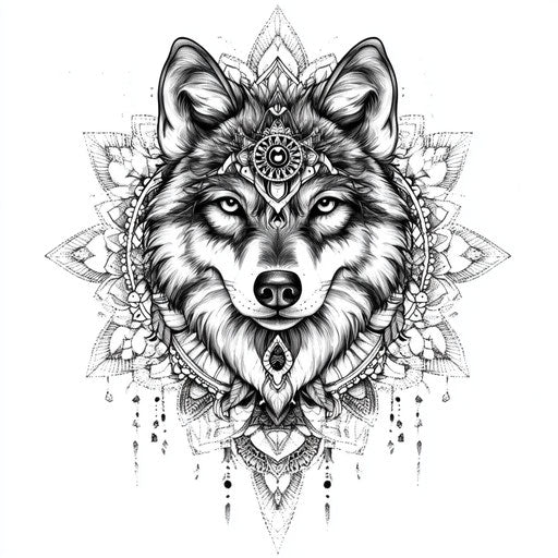 Wolf tattoo in mandala clipart style for men