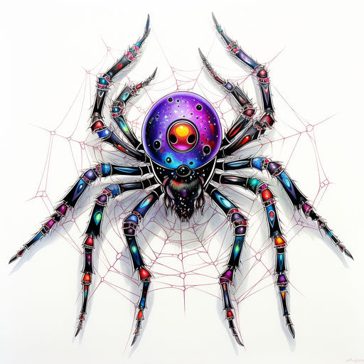 Black spider tattoo, Lisa Frank style, minimalist pen drawings