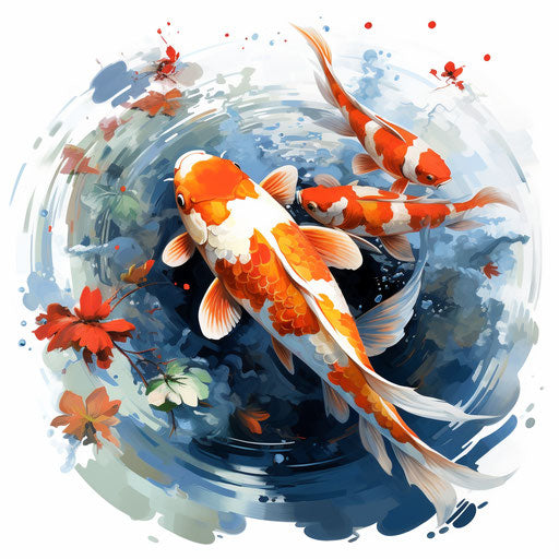 Koi fish in oil painting style, on white background