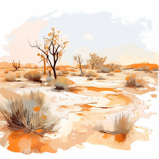 Desert in Impressionistic Art style, on white background