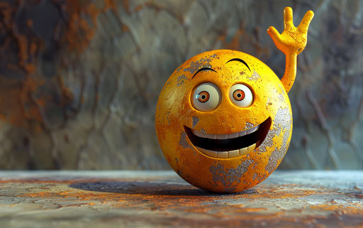 A smiling emoticon raising hand