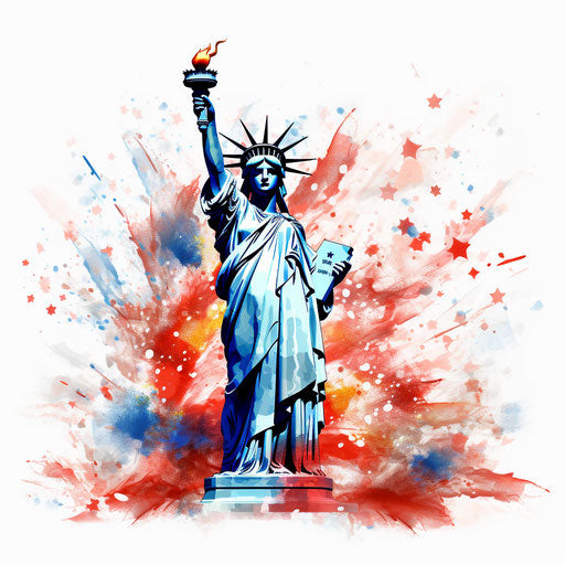 Fourth of July clipart in the style of Impressionistic Art, on a white background