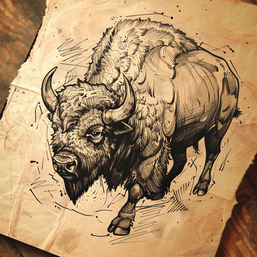 Rustic bison tattoo sketch in flat style