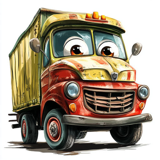 Humorous caricature of a truck with human characteristics
