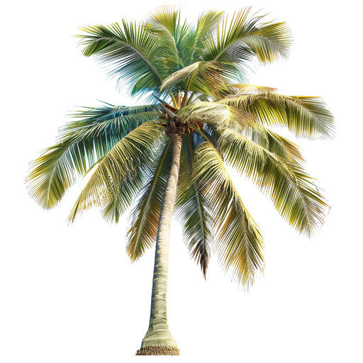 Illustration of a coconut tree in photo realistic style with flat white background