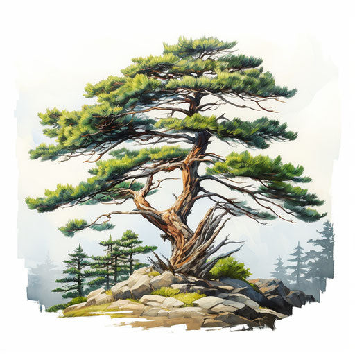 Pine tree drawing in the style of Oil painting