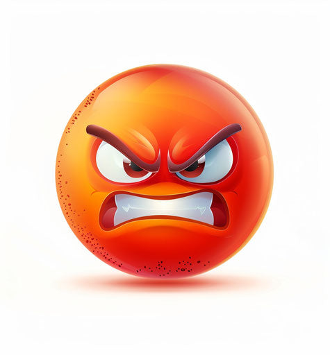 Angry smiling red emoticon on white background
