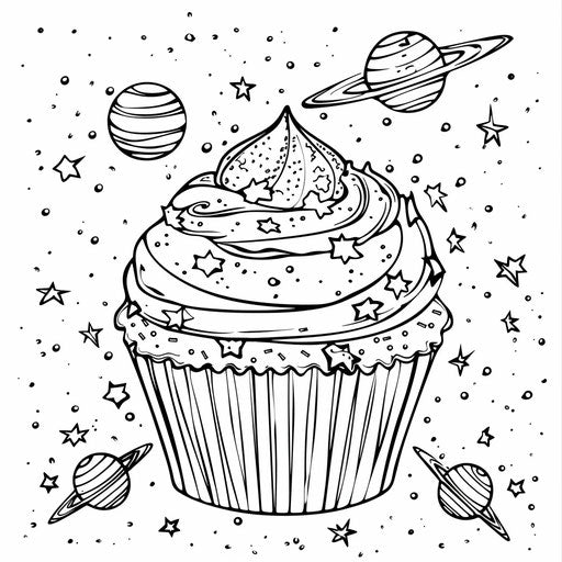 Galactic cupcake with stars and planets