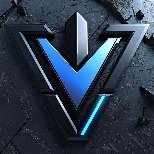 3D logo with futuristic elements and neon blue and black colors