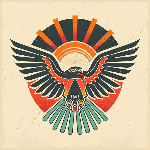 Retro eagle logo with bold lines and vintage color palette