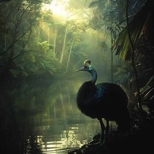 Cassowary in a peaceful natural setting, calm and serene