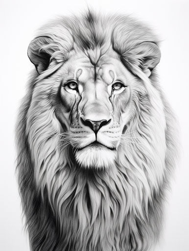 A lion in black and white on a white background, in the style of hyperrealistic murals, animated gifs 3:4