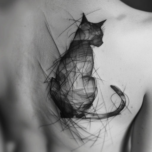 Geometric black cat tattoo on white canvas