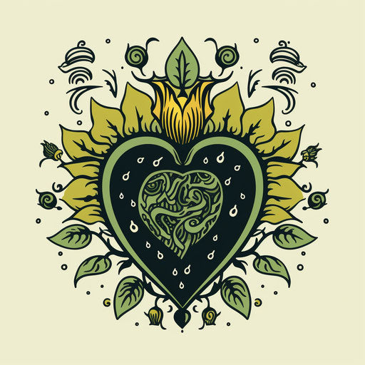 Hand drawn vegan tattoo design with heart and leaves