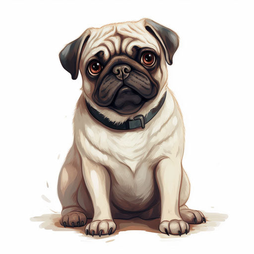 Whimsical pug in white space