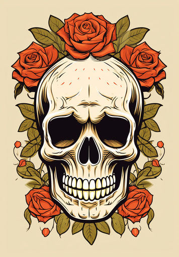 Sugar skull with roses, masterful shading style