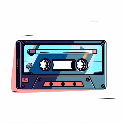 Minimalist cassette tape illustration on white background