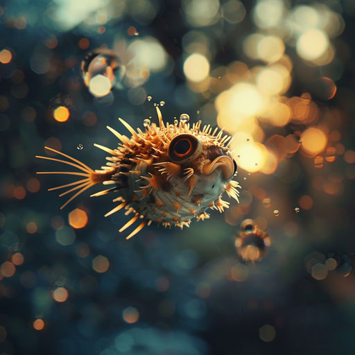 Puffer fish gliding effortlessly in the twilight zone