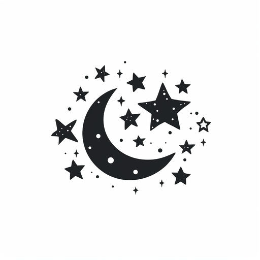 Moon and stars clipart in the minimalist style, on white background