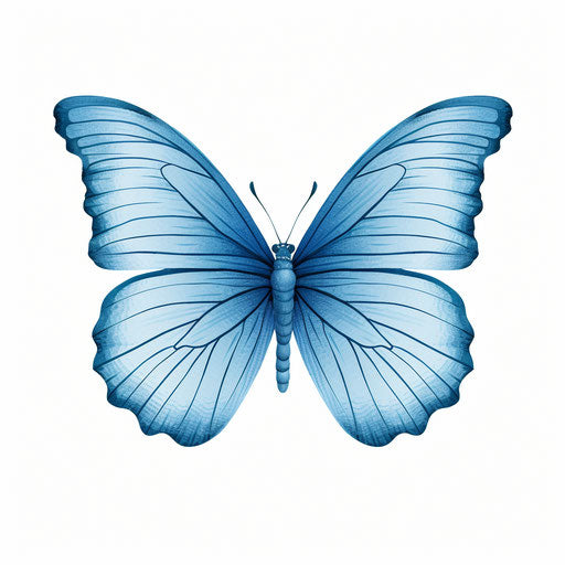 Blue butterfly in minimalist style on white background