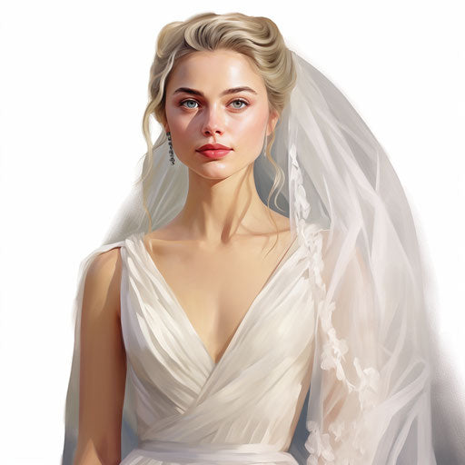 Bride illustration in the style of oil painting, on white background