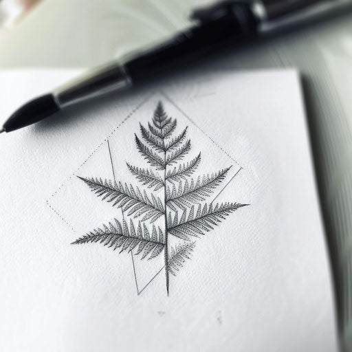 Geometric fern tattoo concept on white paper