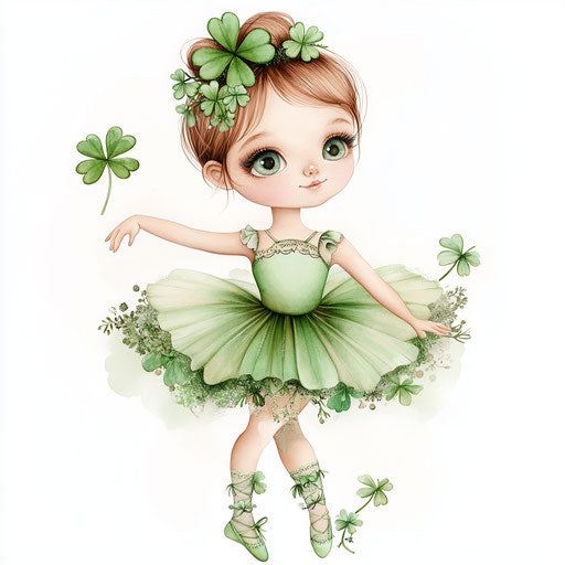 St. Patrick's Day baby girl ballerina, high-quality digital art