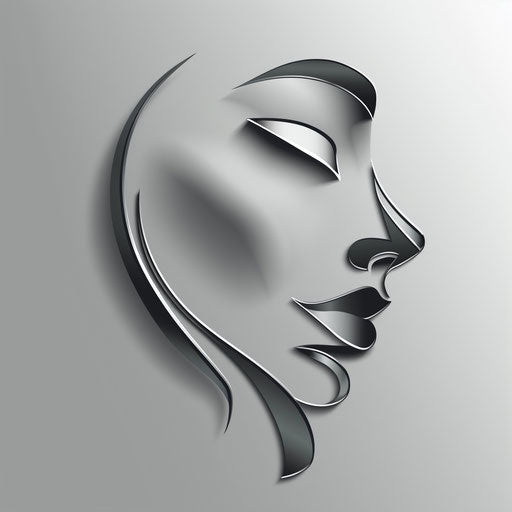 Salon logo with sleek abstract face on silver background