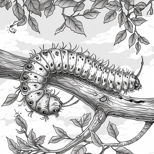 Caterpillar crawling along a tree branch