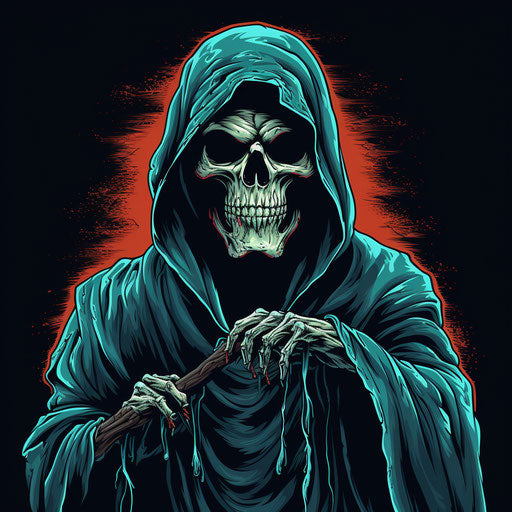 Grim reaper drawing emphasizing flat colors style