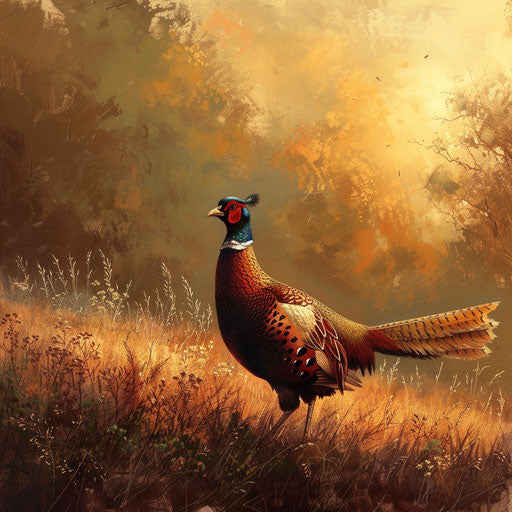 Pheasant walking through a sunlit meadow