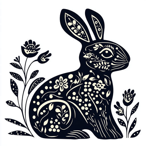 Easter rabbit in black and white, Mexican folklore style