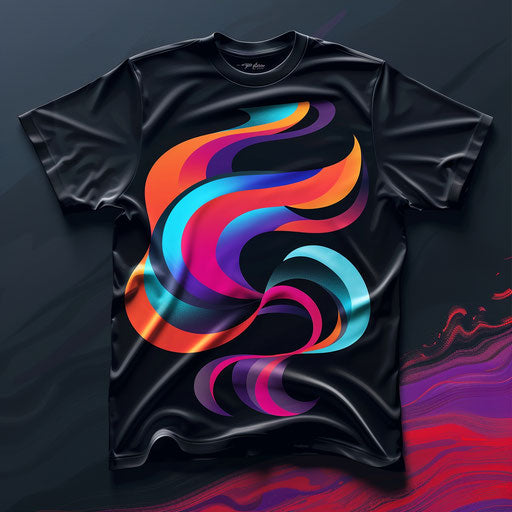Modern, vibrant t shirt logo design with a sleek background, colorful tones
