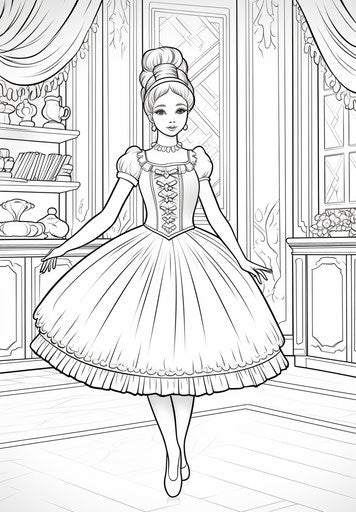 Coloring pages of ballerina, kawaii chic style