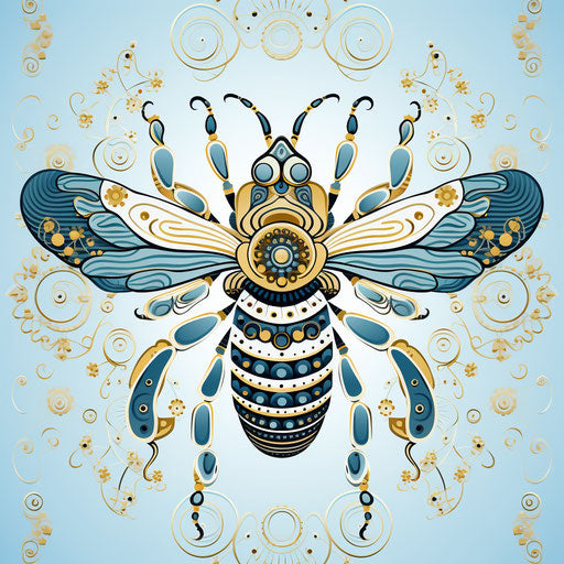 Ornate cartoon pattern bee, Minoan art style