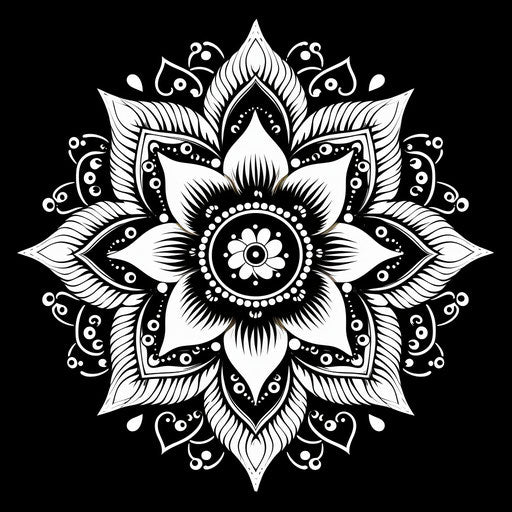 Black Indian mandala design with lotus on black background