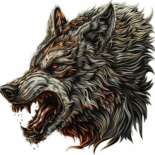Werewolf clipart in photo realistic style with flat white background