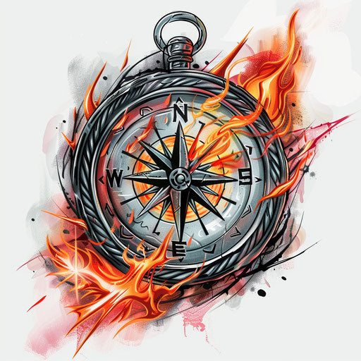 Fiery tattoo sketch of a Viking compass