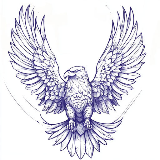 Flat tattoo sketch of stylized eagle with outstretched wings