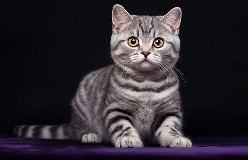 Light tabby British kitten in dark azure and yellow style