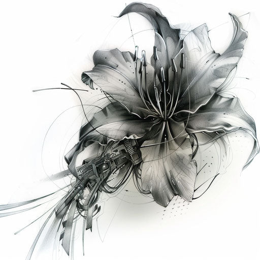 Biomechanical spider lily tattoo on white background