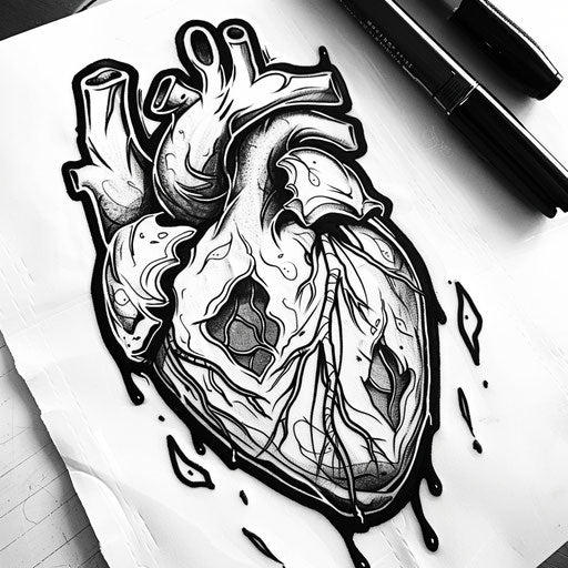Bold flat tattoo sketch of a crying heart