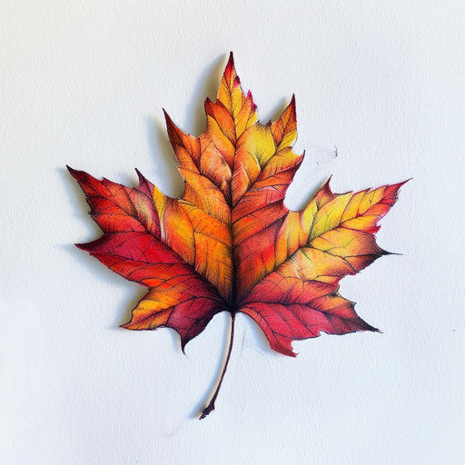 Vibrant maple leaf, autumn colors on white canvas